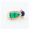 Image 2 : 18KYG 1970s Lapis & Green Chalcedony Diamond Bypass Ring, 6.5