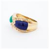 Image 4 : 18KYG 1970s Lapis & Green Chalcedony Diamond Bypass Ring, 6.5