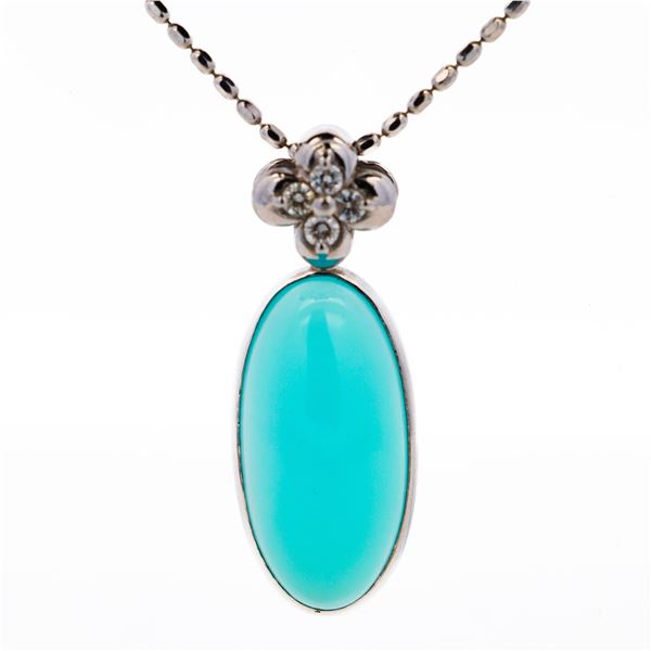 18KWG 8.09ct Santorini Blue Chalcedony & Diamond Fancy Beaded Necklace 17"