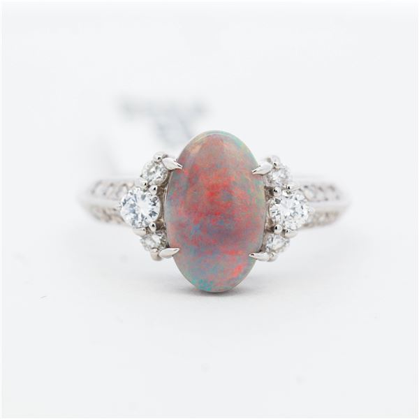 Platinum Elegant and Powerful 1.33ct Black Opal & 0.38ctw Diamond Ring, 6.5