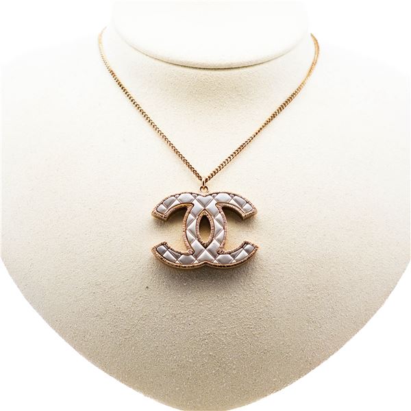 Chanel Goldâ€‘Tone & White Enamel Pendant Necklace 2017 Series, 24.5"