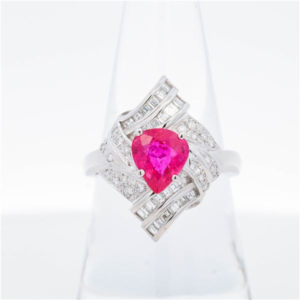 GIA Pt 1.70ct No-Heat Ruby & 0.66ctw Diamond Ribbon Ring, 8