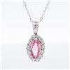 Image 1 : Platinum 1.013ct Pink Sapphire & 0.52ctw Diamond Cluster Pendant Necklace w/Gem Report, 18"
