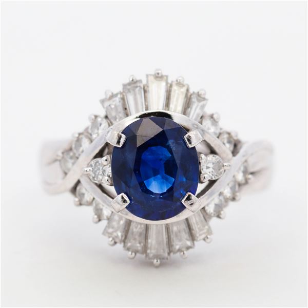Platinum 1.51ct Sapphire & .67ctw Natural Diamond Ballerina-Cluster Ring, 5