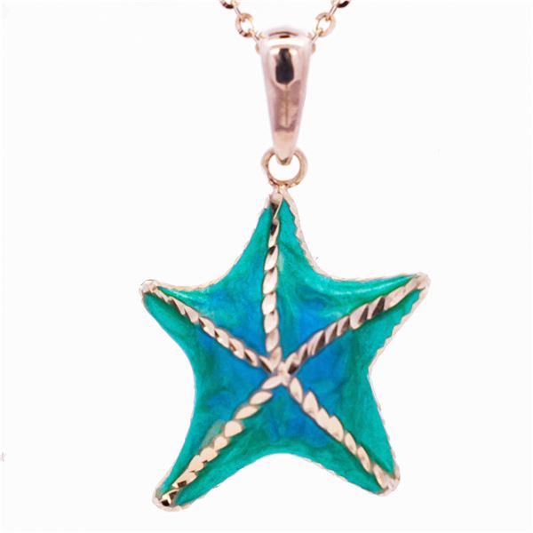 14KYG Effy Enamel Starfish Pendant Necklace 18" Retail Tag $2449,00