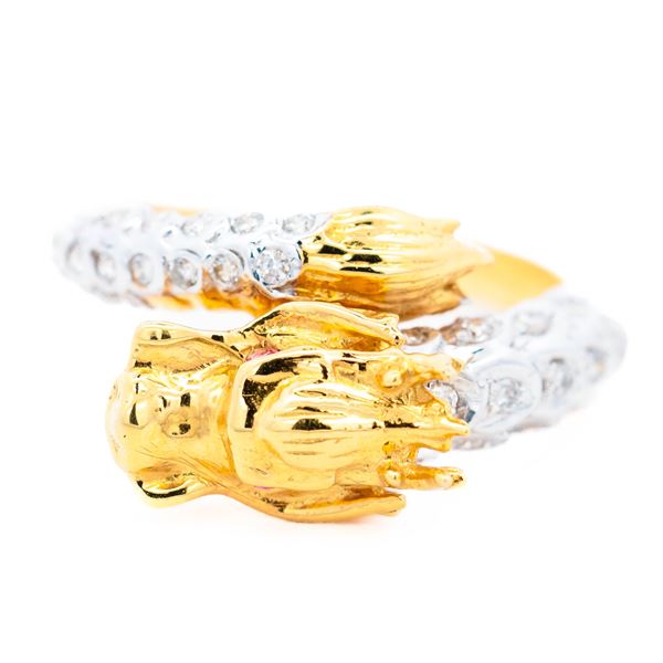 Vintage 18K Gold Twoâ€‘Tone Dragon Motif Diamond Ring, Size 7.5