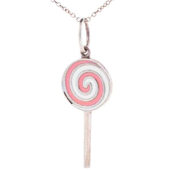 Rare Tiffany & Co. Enamel Pink Candy Lollipop Necklace in 925 Sterling Silver 16.5"