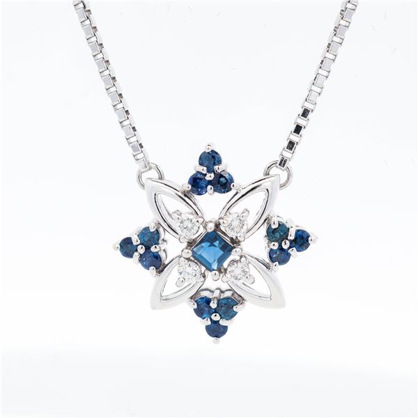 Stunning Platinum 0.79ct Sapphire & 0.13ct Diamond Floral Necklace