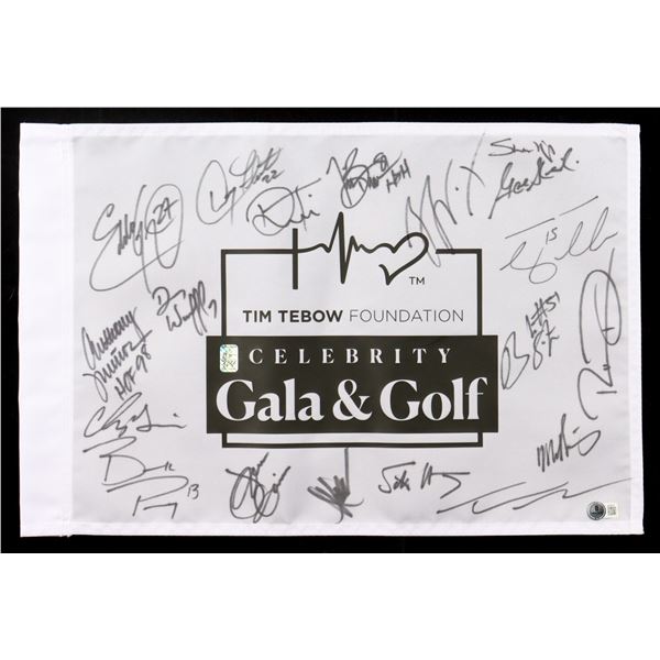 2024 TIM TEBOW CELEBRITY GOLF TOURNAMENT MULTI-SIGNED PIN FLAG BECKETT COA