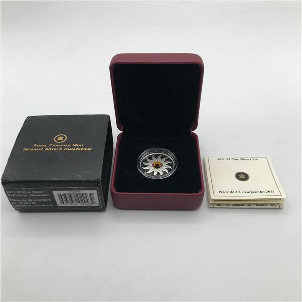 2011 .9999 SILVER ROYAL CANADIAN MINT COIN WITH SWAROVSKI ELEMENT CRYSTAL
