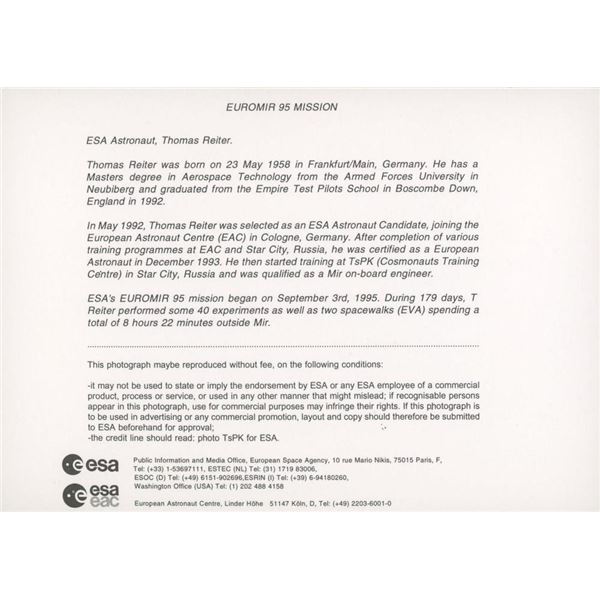 NASA Thomas Reiter signed photo