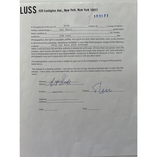 Oakland Raiders Art Shell signed Tom Luss contract