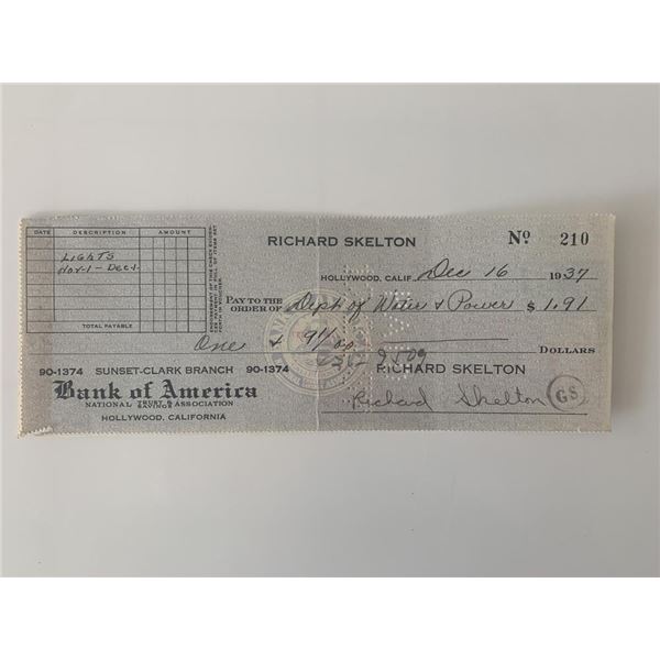 Red Skelton signed check