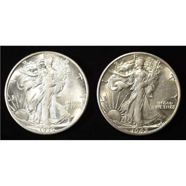 1936-D, 42-S WALKING LIBERTY HALF DOLLARS AU/BU
