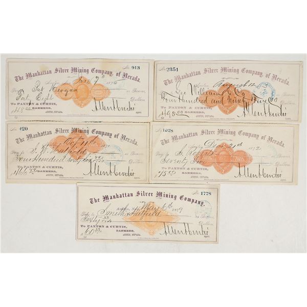 Manhattan Silver Mining Company Revenue Checks, Austin, NV (5) [201080]
