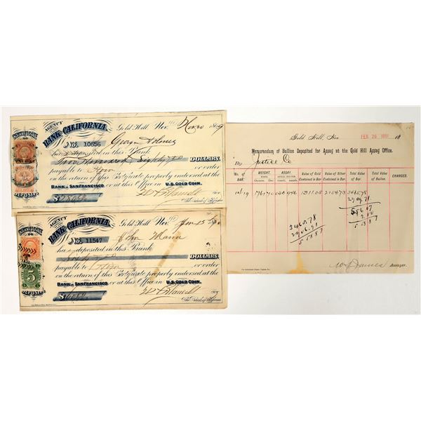 Gold Hill, Nevada Group: Assay Document & Two Deposit Slips [202669]