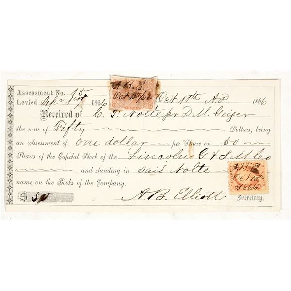 Lincoln Gold & Silver Mining Co. Assessment Receipt, 1866, DM Geiger [200798]