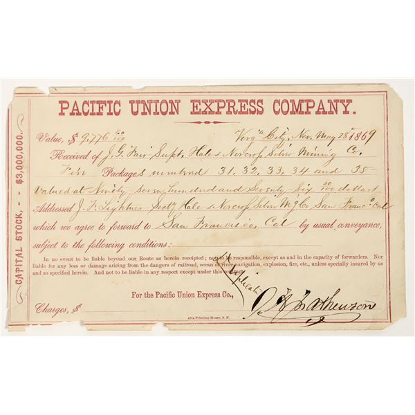 Pacific Union Express Company Receipt for Comstock Mine Shipment, 1869 [202706]