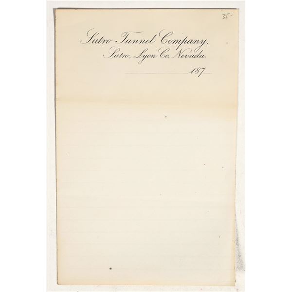 Sutro Tunnel Company Letterhead, 1870s, Unused [201650]