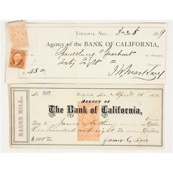 "Bonanza Kings" Virginia City, Nevada Check Pair: John Mackay and James G. Fair Autographs [200797]