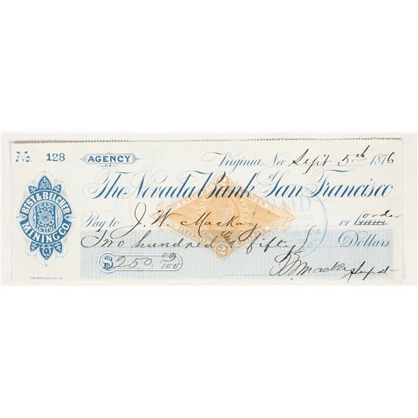 Best & Belcher Silver Mining Company Check Signed by John W. Mackay [198185]