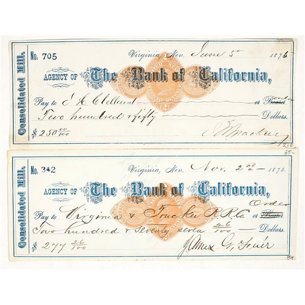 Consolidated Mill Revenue Check Pair Signed by Mackay & Fair [198182]