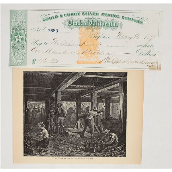 Gould & Curry Mining Check Signed by Phillip Deidesheimer, Inventor of Square-set [201088]