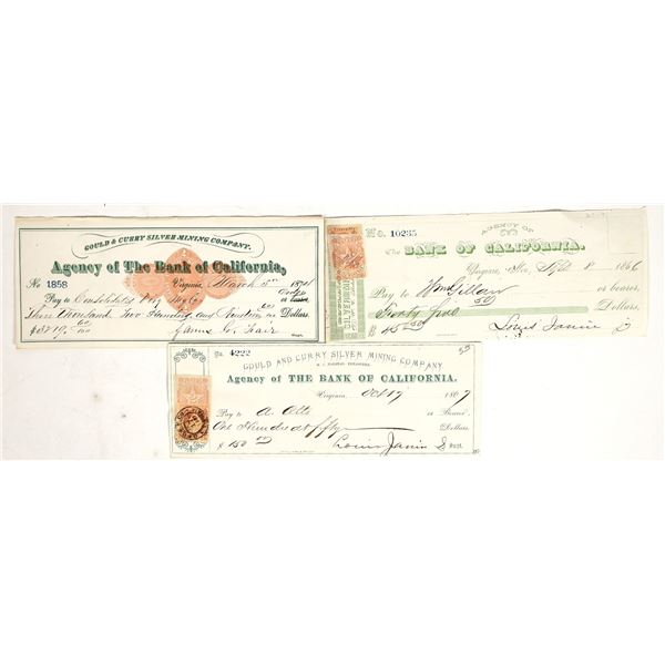 Gould & Curry Mining Check Trio incl. Rare James G. Fair [198183]