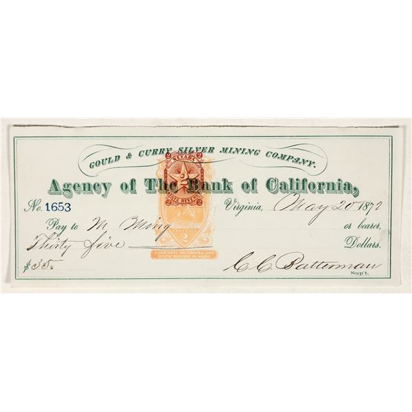 Gould & Curry Mining Check Issued to Chinese Merchant, RN-B17b [200358]