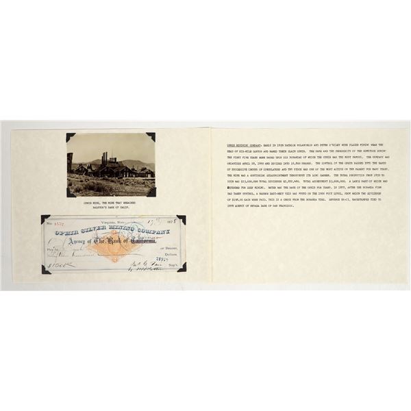 Ophir Silver Mining Company Revenue Check, 1878 [201095]