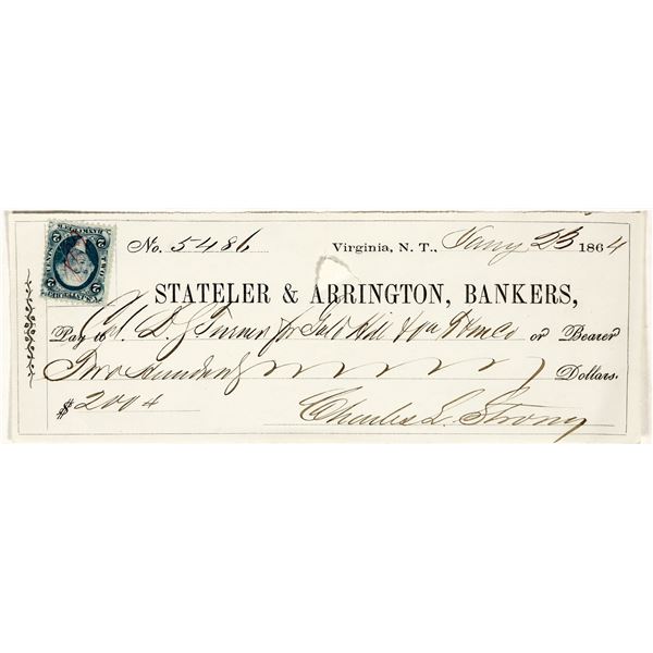 Virginia City, Nevada Territory Check Issued to Important Territorial Judge [200783]