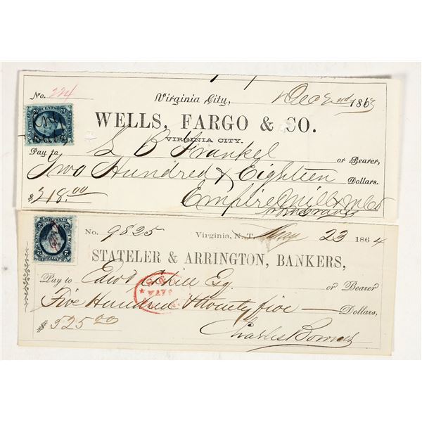 Virginia City, Nevada Territory Mining Checks to Mining Stock Brokers [198235]