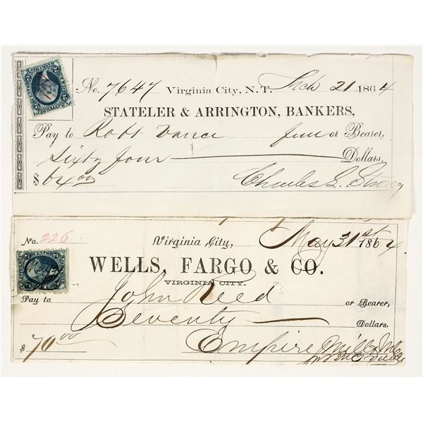 Territorial Comstock Mining Check Pair to Vance Daguerrean Room Business (Photo Studio) [201622]