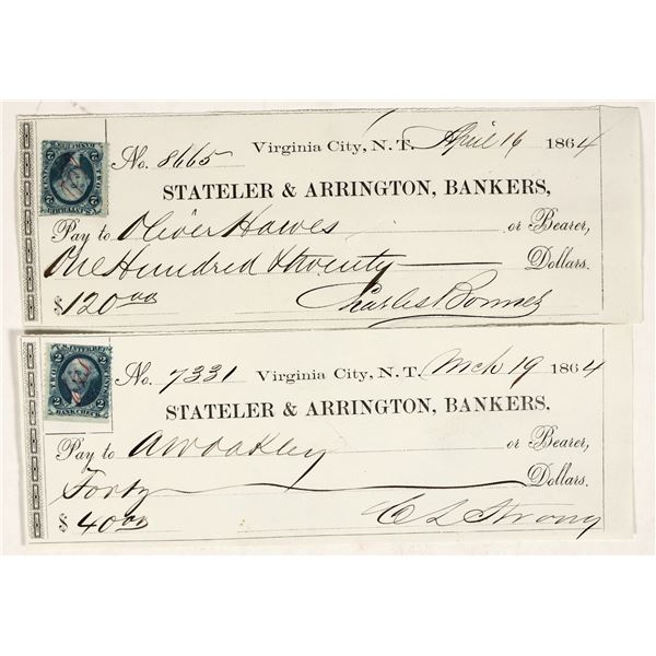 Two Virginia City, Nevada Territory Checks Issued to Gould & Curry Mill Assayers [200780]