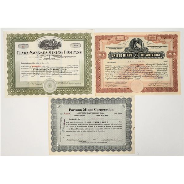 Three Different Yuma County, Arizona Mining Stock Certificates  [200846]