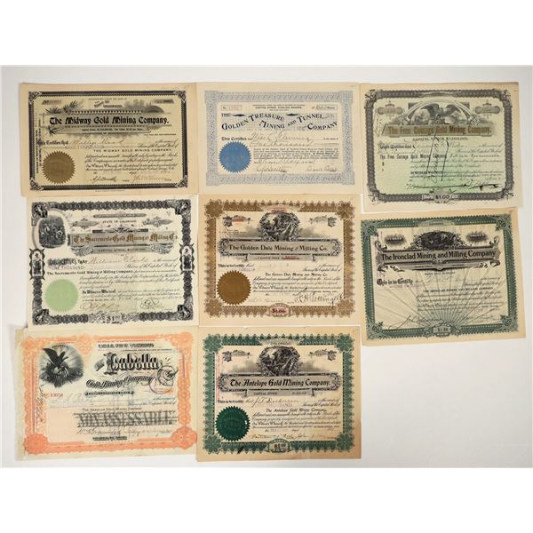 Eight Different Cripple Creek Mining Stock Certificates [202701]
