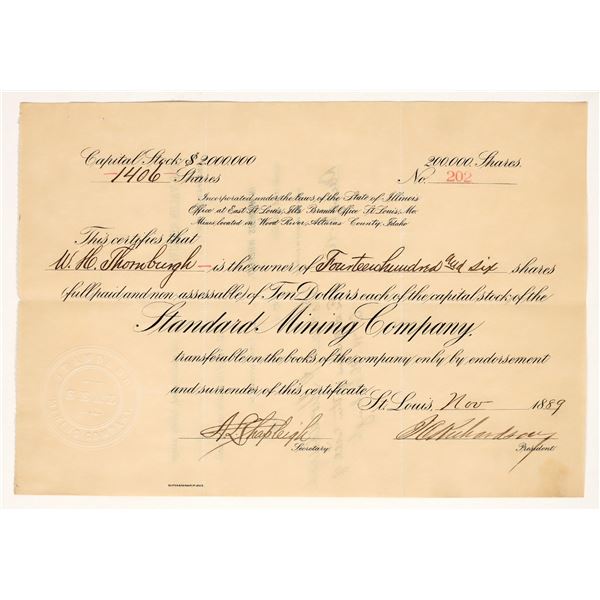 Standard Mining Company Stock Certificate [200304]