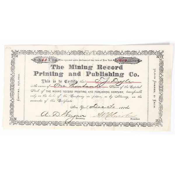 Mining Record Printing & Publishing Company Stock Certificate [200876]