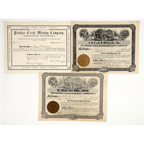Three Different Grants Pass, Oregon Mining Stock Certificates [201719]