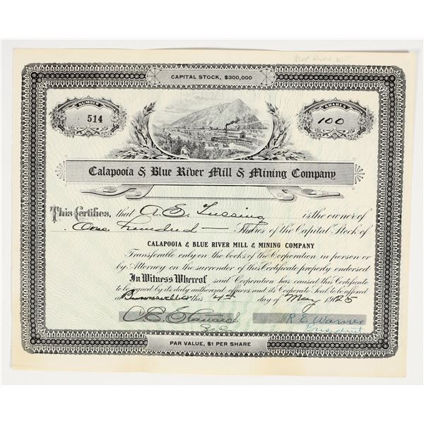 Calapooia & Blue River Mill & Mining Company Stock Certificate, 1925 [201705]
