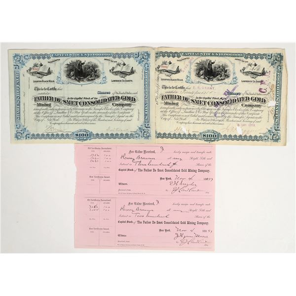Father De Smet Consolidated Gold Company Stock Pair Plus Receipt [201470]