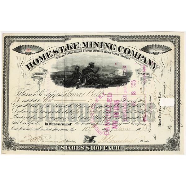 Homestake Mining Company Stock Issued to Comstock Financier Thomas Bell [201754]