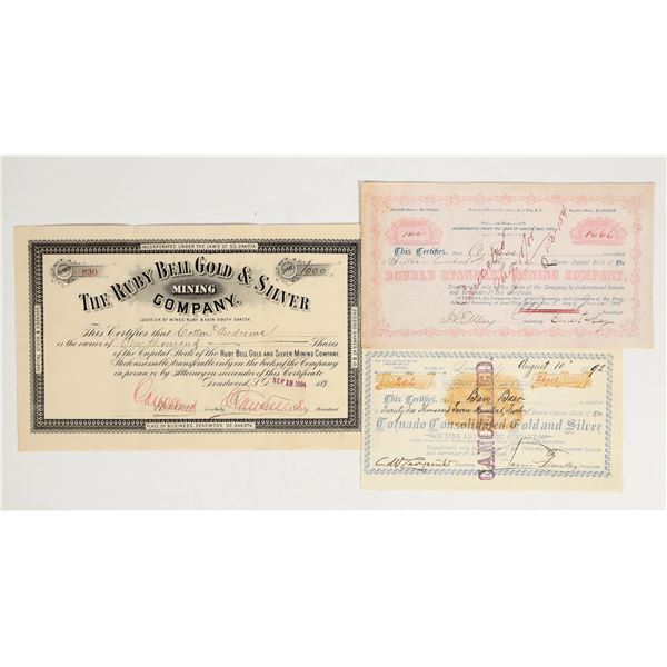 Three Different Choice Lawrence County, South Dakota Mining Stock Certificates [198222]