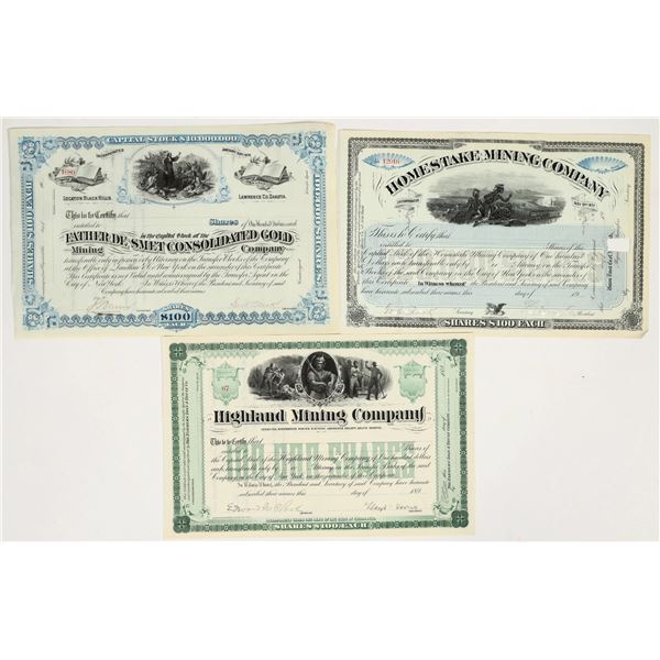 Three Different Lawrence County, South Dakota Stocks incl. Lloyd Tevis Auto. [201557]
