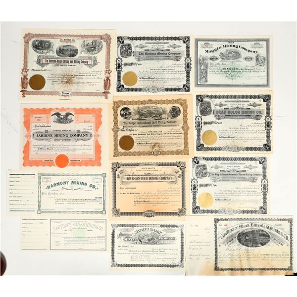 South Dakota Unissued Mining Stock Collection, 12 Different [201746]