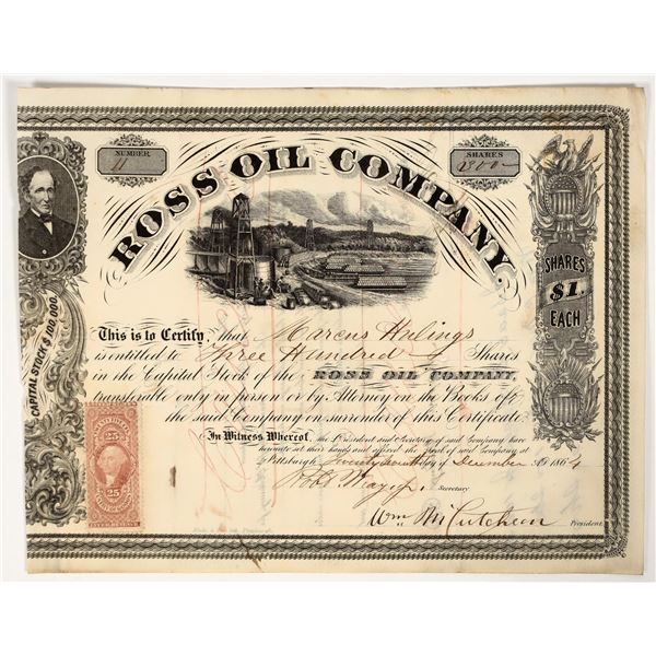 Ross Oil Company Stock Certificate, #11, 1864 [200819]
