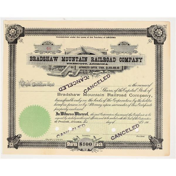 Bradshaw Mountain Railroad Company Stock Certificate (Mining RR) [201787]