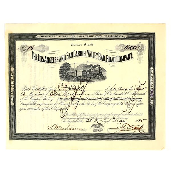 Los Angeles and San Gabriel Valley Railroad Company Stock Certificate [201790]