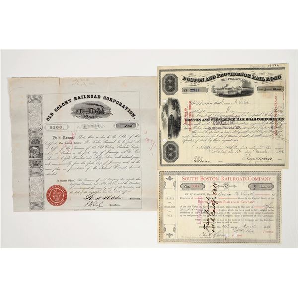 Three Different Massachusetts Railroad Stock Certificates [202662]
