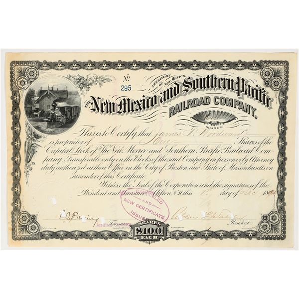 New Mexico & Southern Pacific Railroad Company Stock Certificate, 1894 [201789]